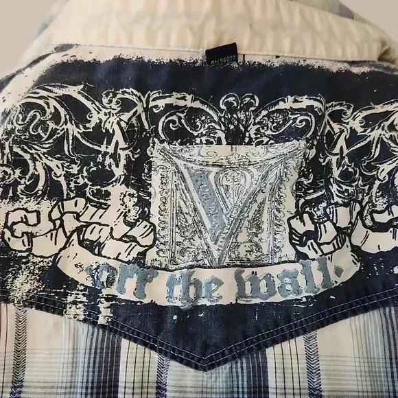 Vintage Vans Off The Wall Button Up Shirt Size MEDIUM western style pearl button - Picture 5 of 8